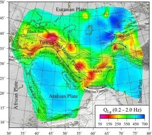 土耳其-伊朗高原及周边区域宽频带地壳Lg波衰减模型