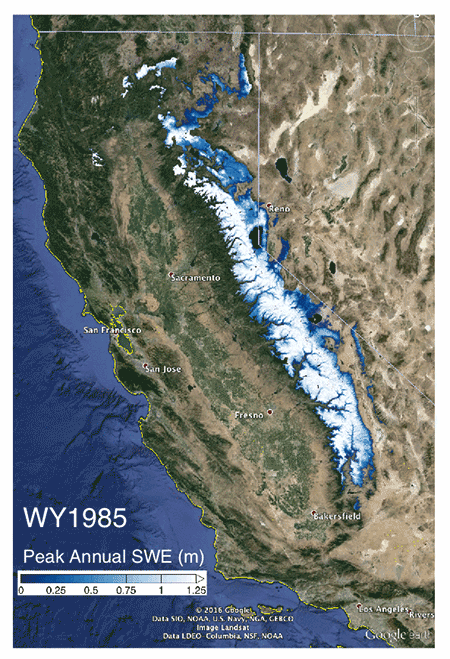 1985-2015年内华达山脉积雪变化
