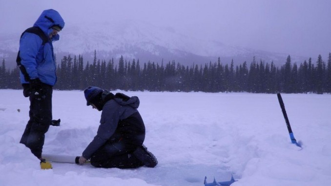 研究人员取岩芯