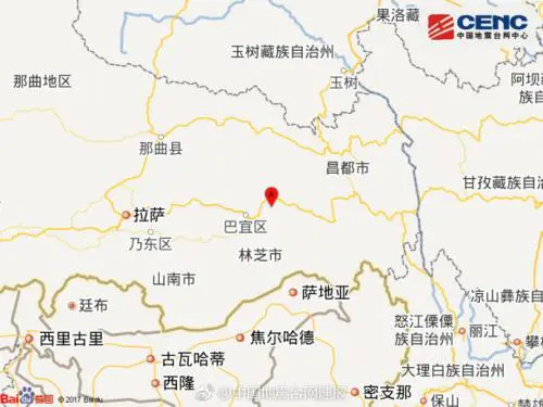 西藏林芝市巴宜区5.0级地震震中位置 