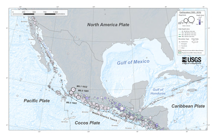 加利福尼亚湾地区历史地震分布(据USGS)