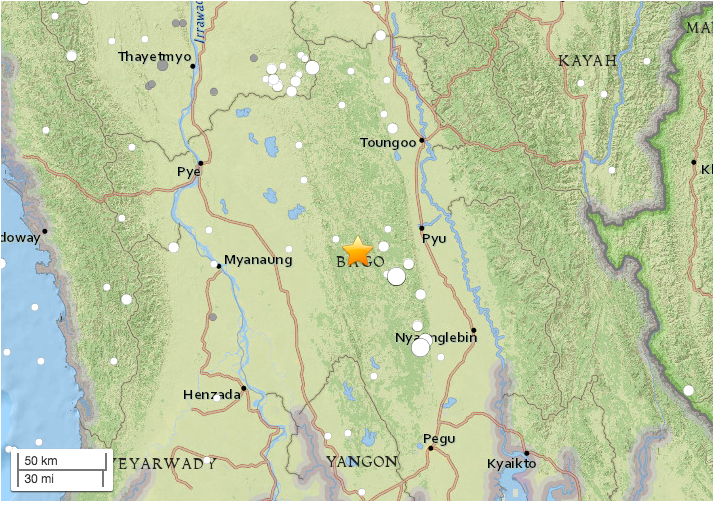 缅甸地震震中位置