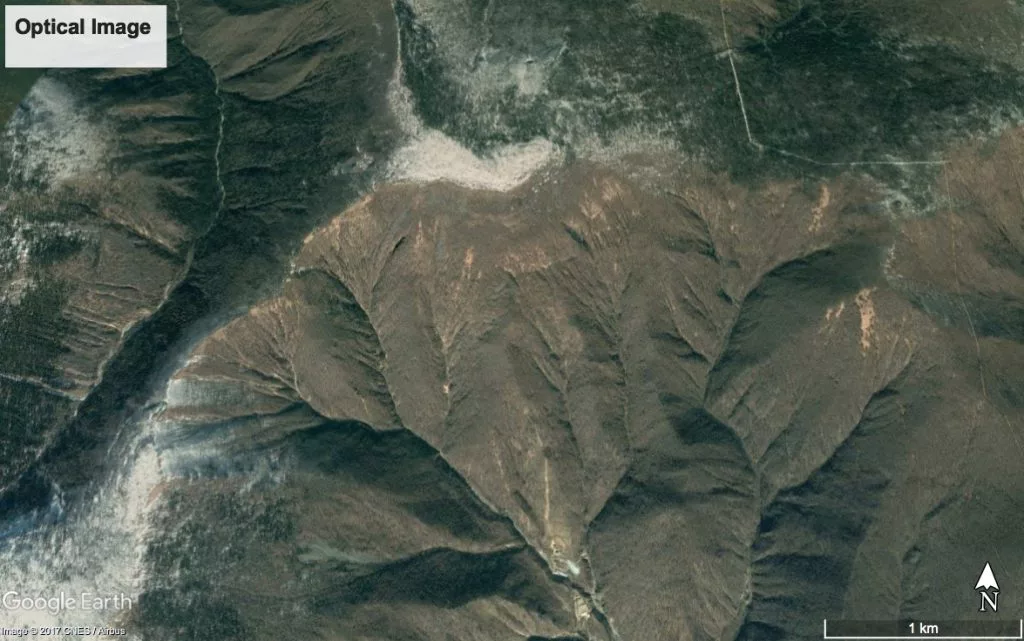 朝鲜和试验场地Mount Mantap。 Credit：Earth Observatory of Singapore