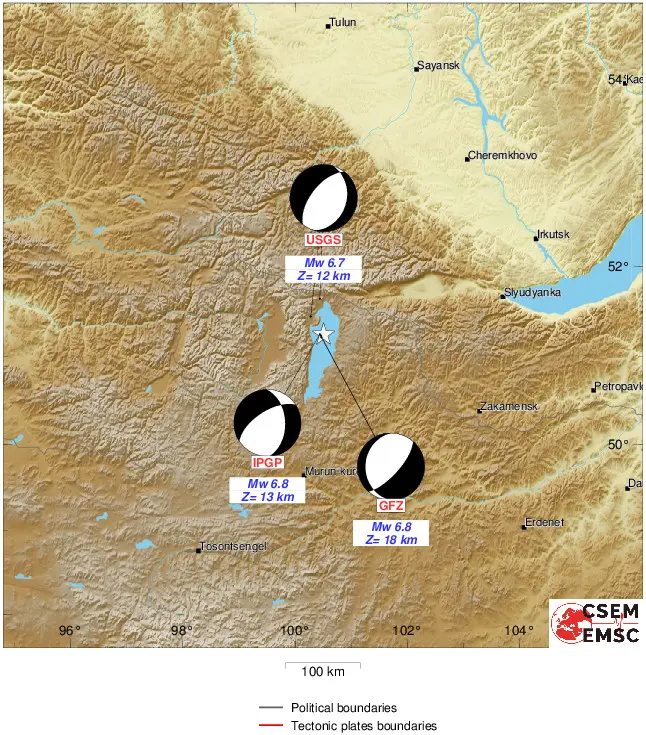蒙古北部发生6.7级地震